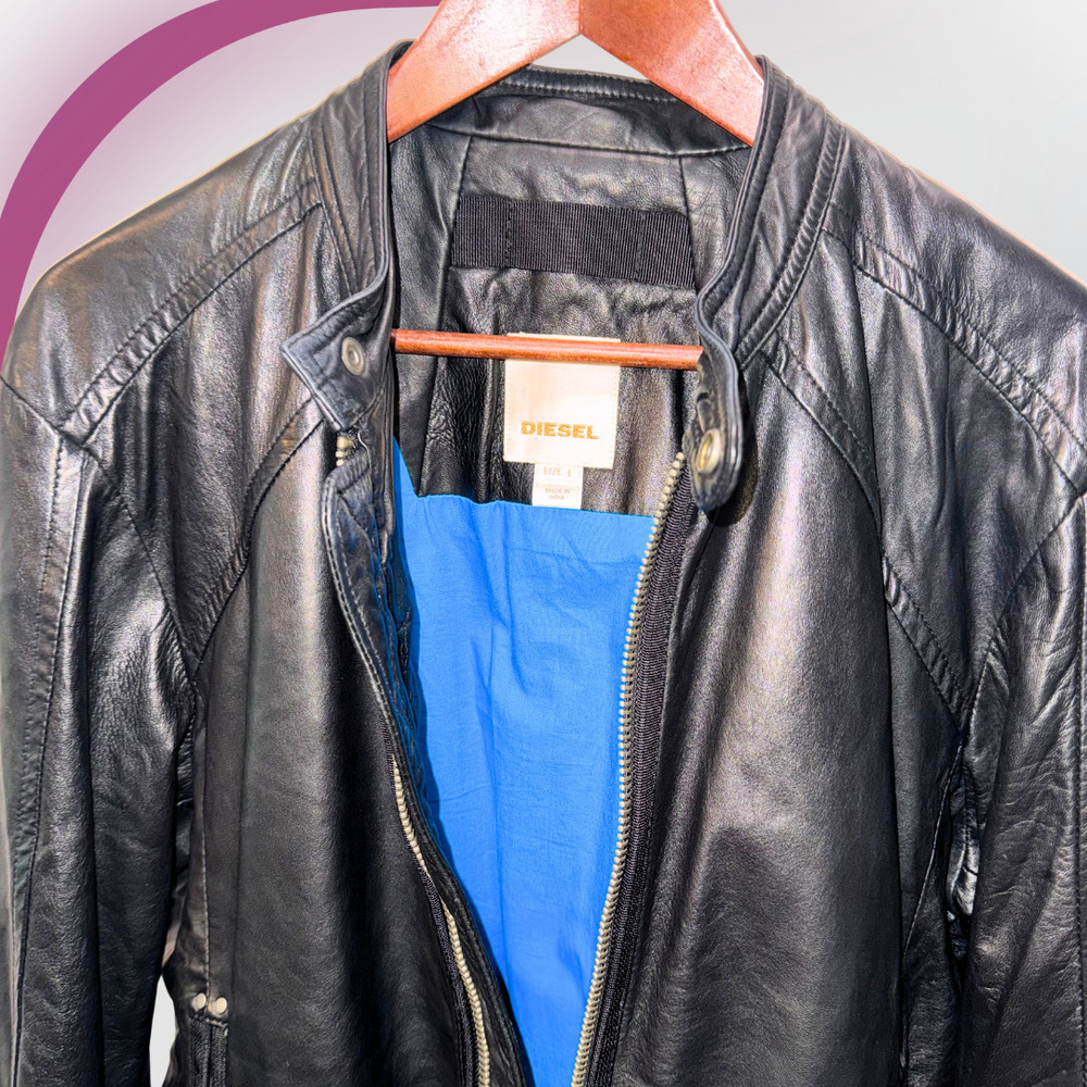DIESEL Men's Leather Motorcycle Jacket in Black - L - Picture 5 of 15